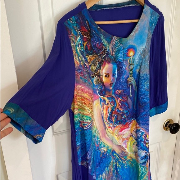 Handmade Asymmetrical Fairy Print Graphic Tunic  3/4 Sleeves Whimsical Festival - Picture 2 of 8